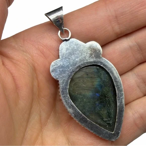 Labradorite Necklace Pendant 925 Sterling Silver Overlay - Picture 6 of 6